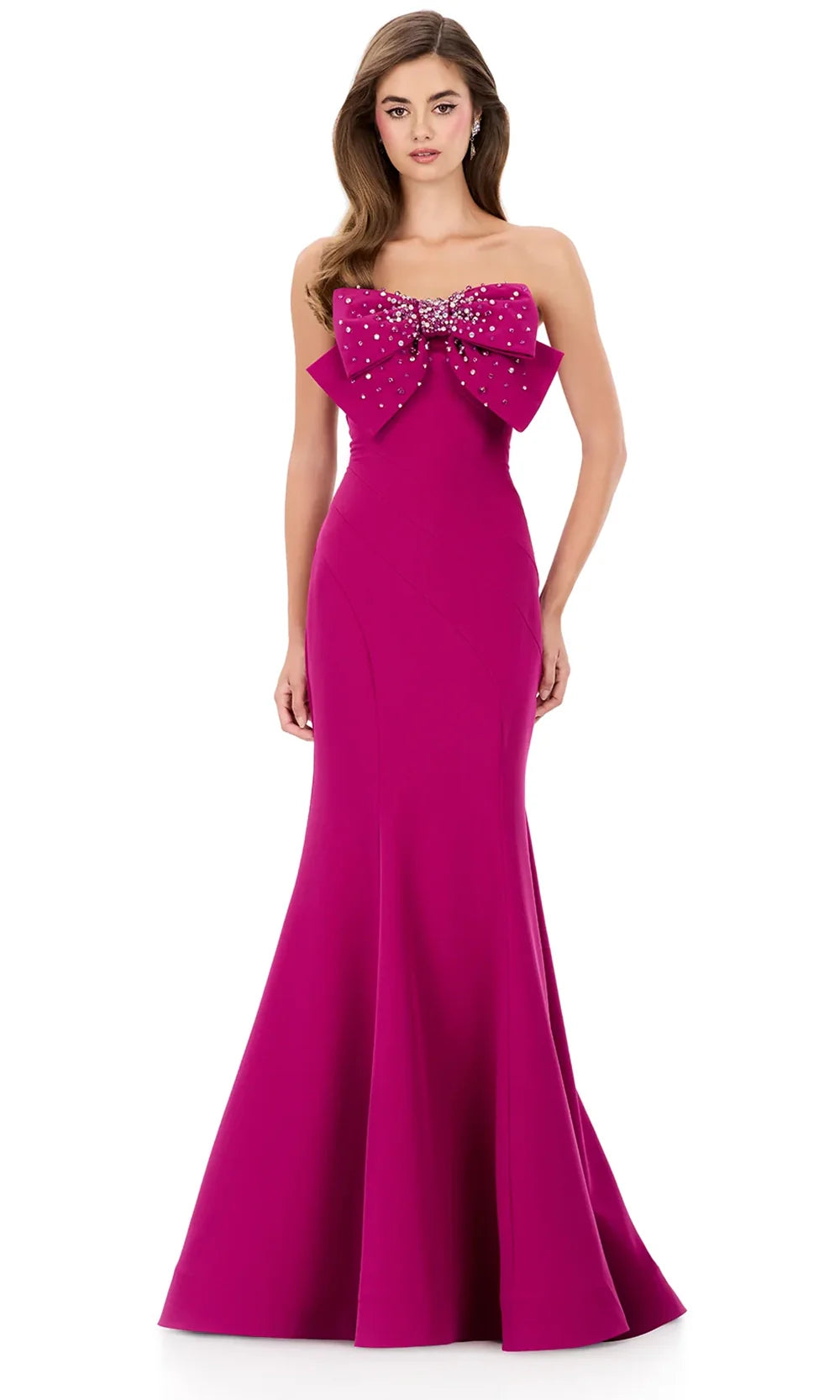 Ashley Lauren 12311 - Embellished Bow Mermaid Evening Gown in Berry