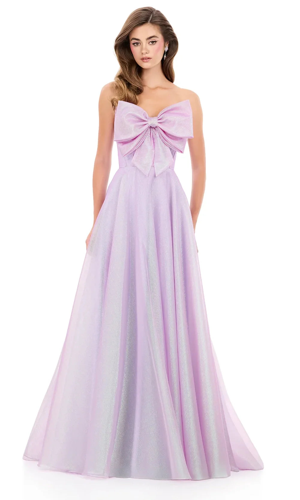 Ashley Lauren 12314 - Sweetheart Neckline Bow Shimmer Gown in Orchid