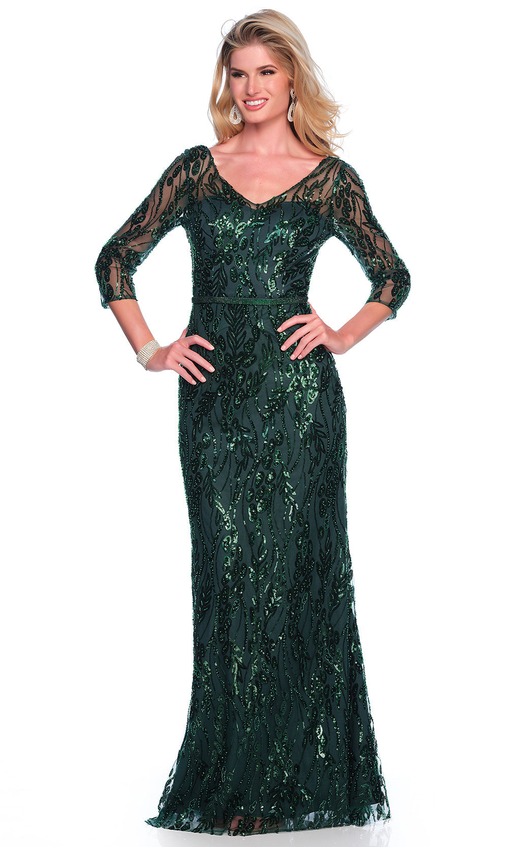 Dave & Johnny 12317 - Three-Quarter Sleeve V-Neck Sparkle Dress Mother of the Bride Dresses