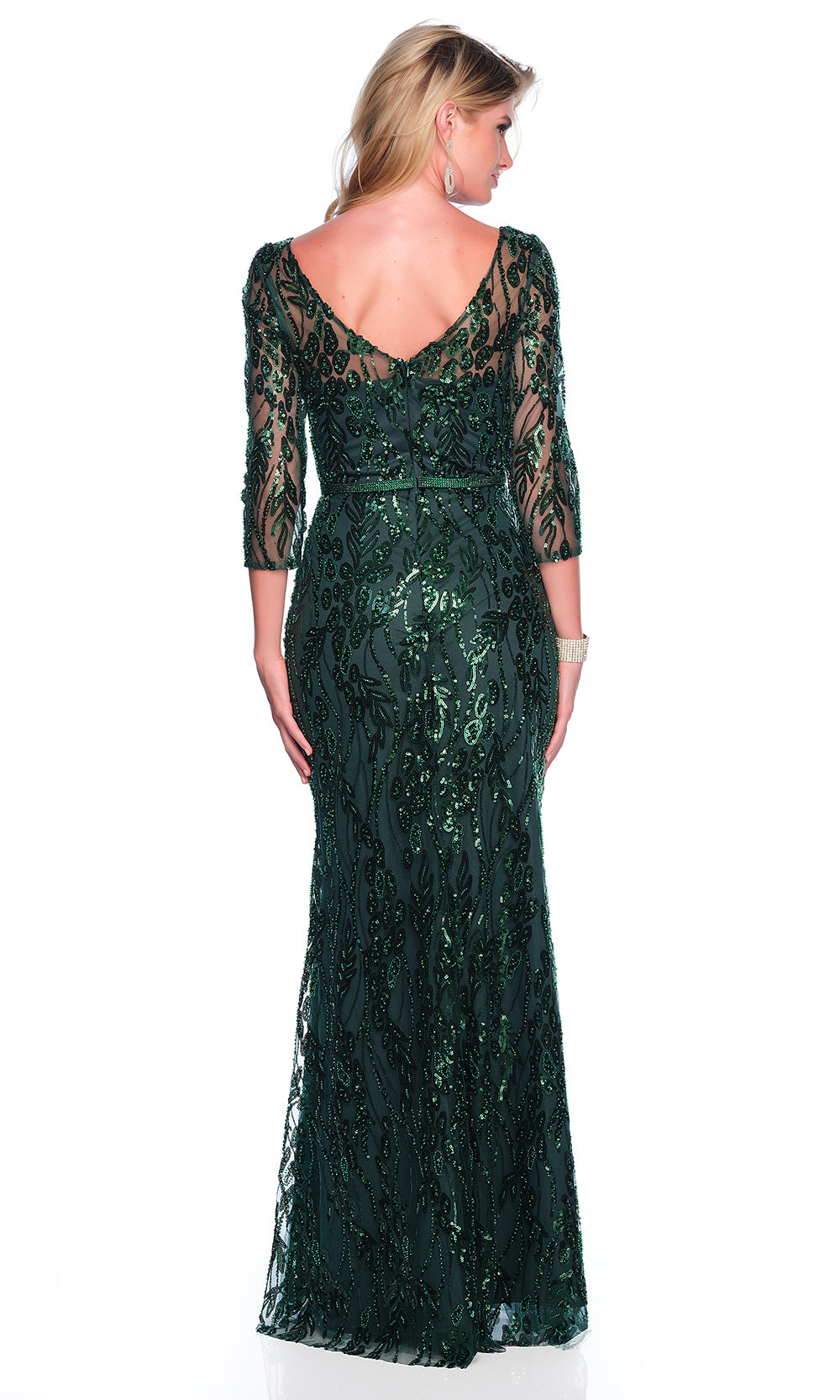 Dave & Johnny 12317 - Three-Quarter Sleeve V-Neck Sparkle Dress Mother of the Bride Dresses
