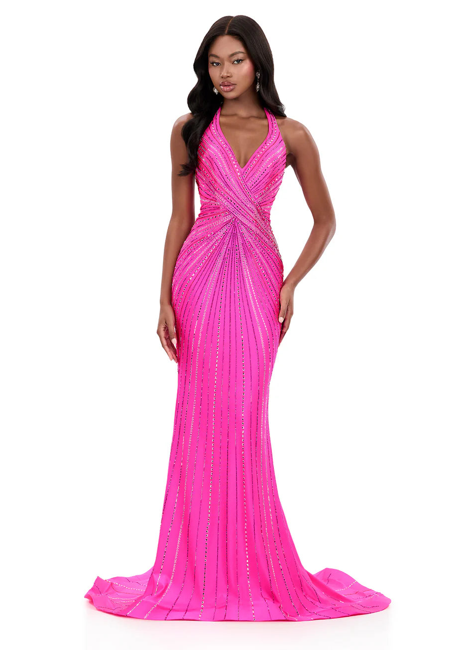 Ashley Lauren 12327 - Radiant Beaded Pattern Open Back Dress