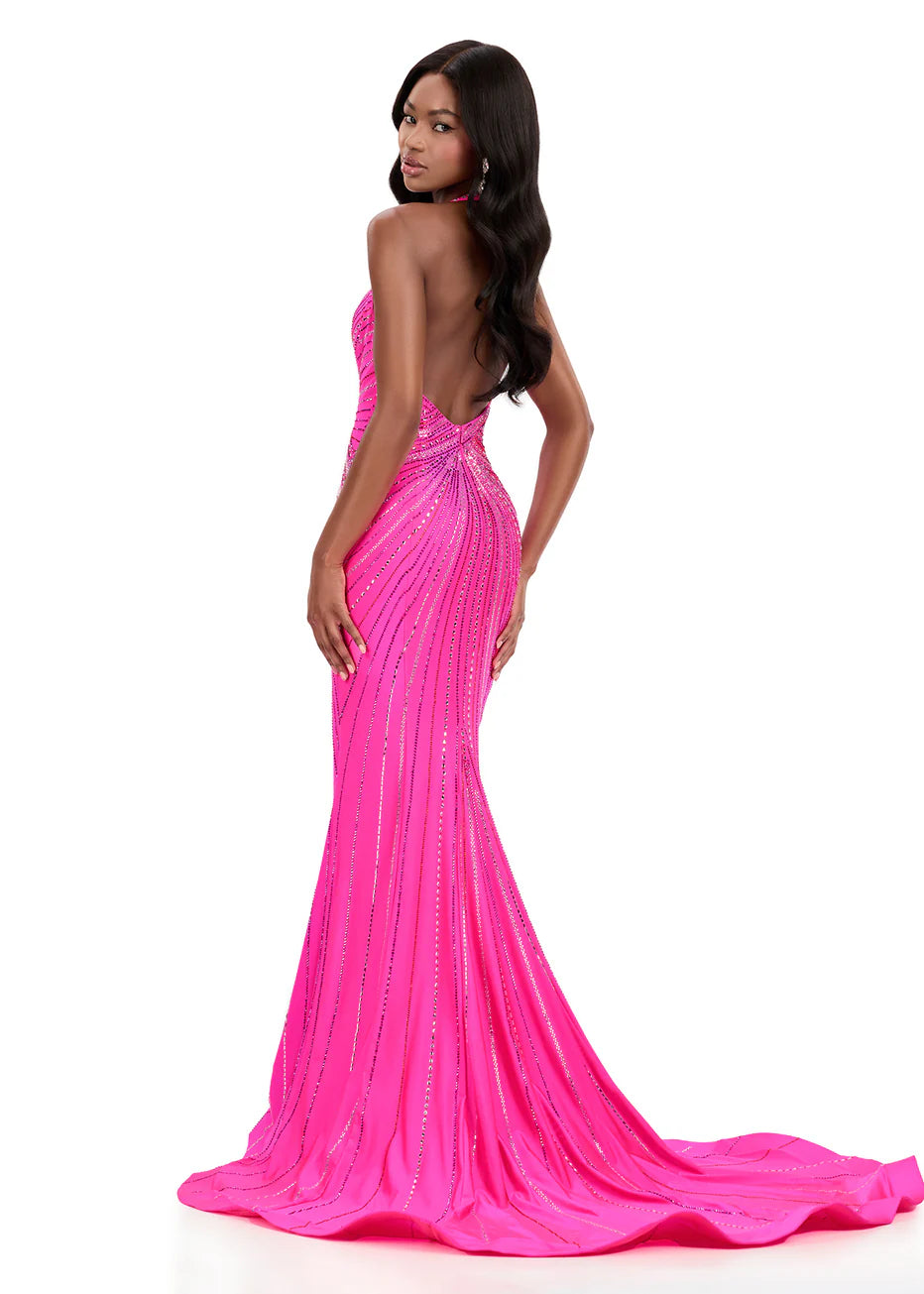 Ashley Lauren 12327 - Radiant Beaded Pattern Open Back Dress