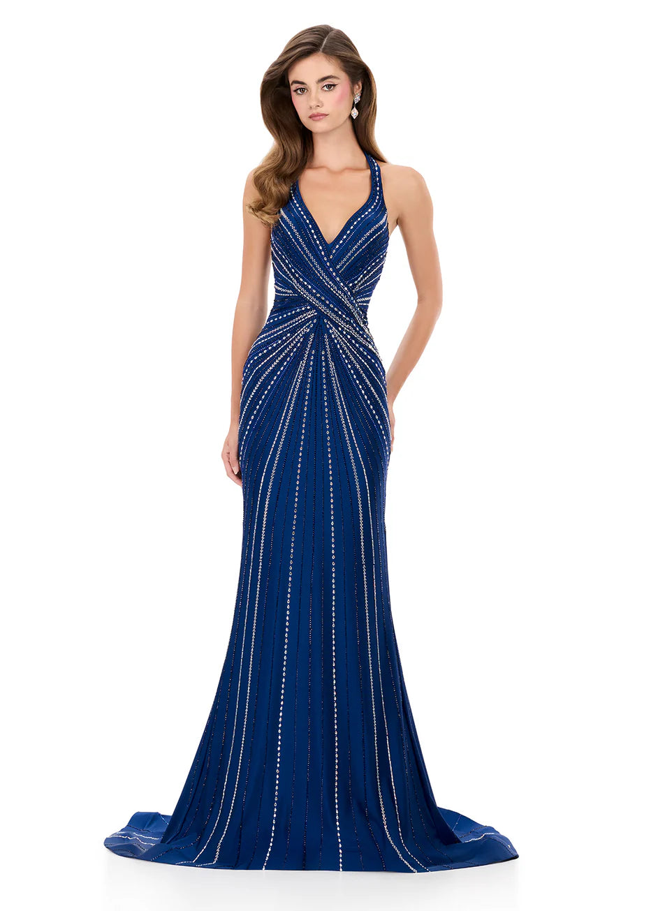 Ashley Lauren 12327 - Radiant Beaded Pattern Open Back Dress