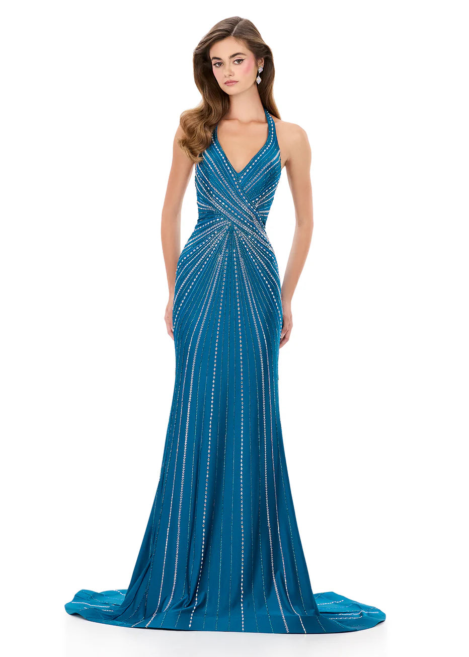 Ashley Lauren 12327 - Radiant Beaded Pattern Open Back Dress