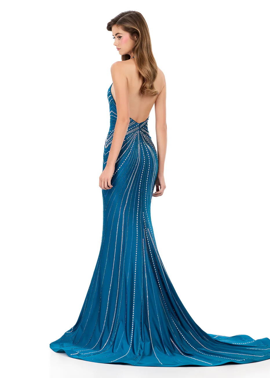 Ashley Lauren 12327 - Radiant Beaded Pattern Open Back Dress