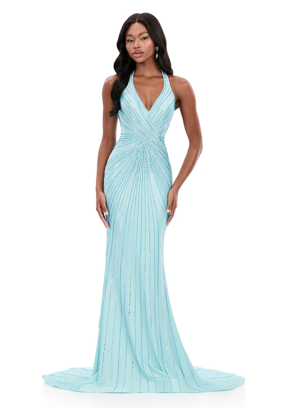 Ashley Lauren 12327 - Radiant Beaded Pattern Open Back Dress