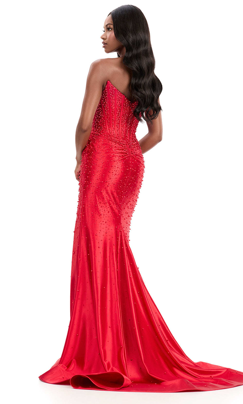 Ashley Lauren 12356 - Pearl Detail Straight Neckline Prom Gown Special Occasion Dress in Red