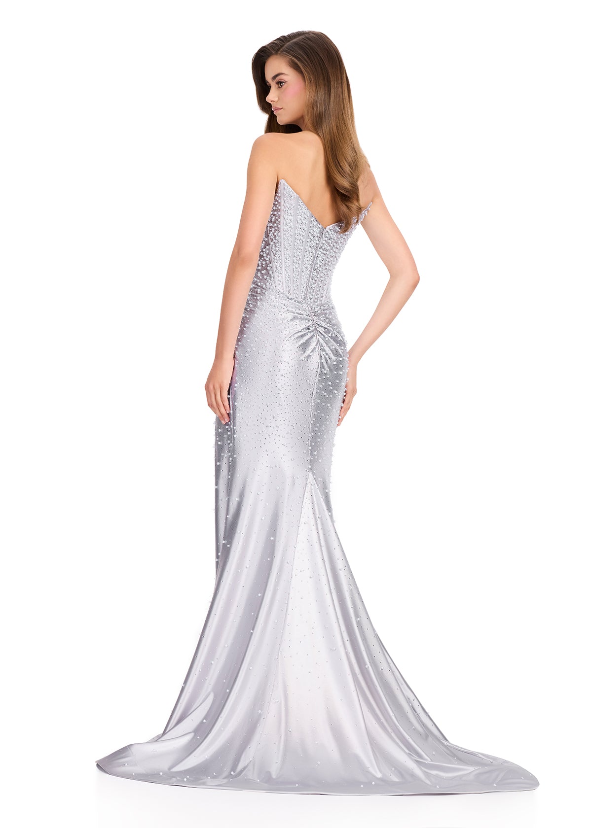 Ashley Lauren 12356 - Pearl Beaded Strapless Gown with Slit