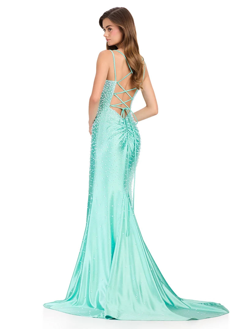 Ashley Lauren 12357 - Lace-Up Back Beaded Jersey Prom Gown