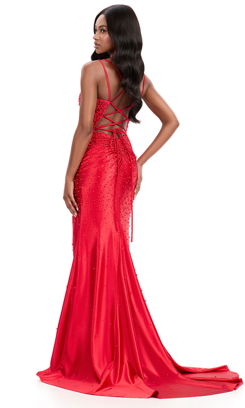Ashley Lauren 12357 - Sweetheart Pearl Beaded Prom Gown with Slit Special Occasion Dress in Red
