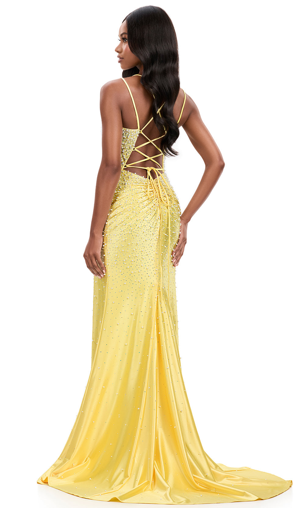 Ashley Lauren 12357 - Sweetheart Pearl Beaded Prom Gown with Slit Special Occasion Dress in Yellow