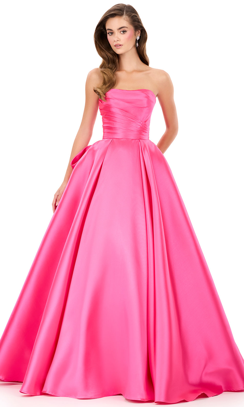 Ashley Lauren 12358 - Straight Neckline Ruched Bustier Ballgown Special Occasion Dress in Fuchsia