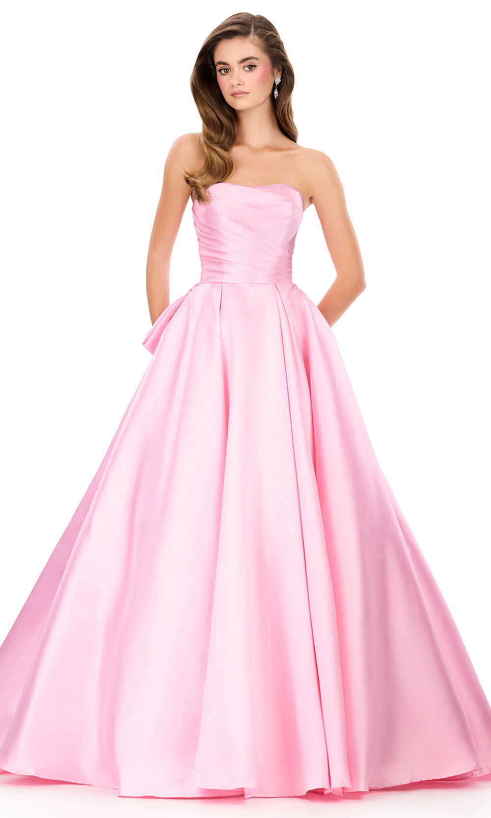 Ashley Lauren 12358 - Straight Neckline Ruched Bustier Ballgown Special Occasion Dress in Pink