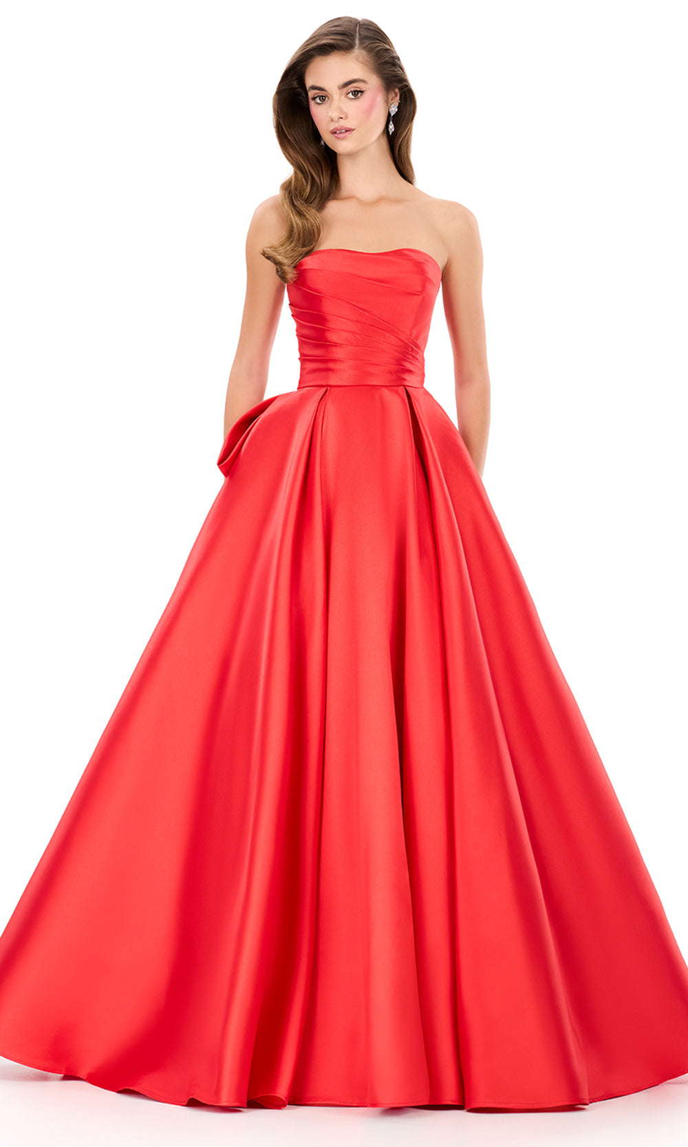 Ashley Lauren 12358 - Straight Neckline Ruched Bustier Ballgown Special Occasion Dress in Red