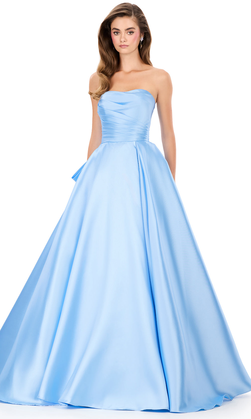 Ashley Lauren 12358 - Straight Neckline Ruched Bustier Ballgown Special Occasion Dress in Blue