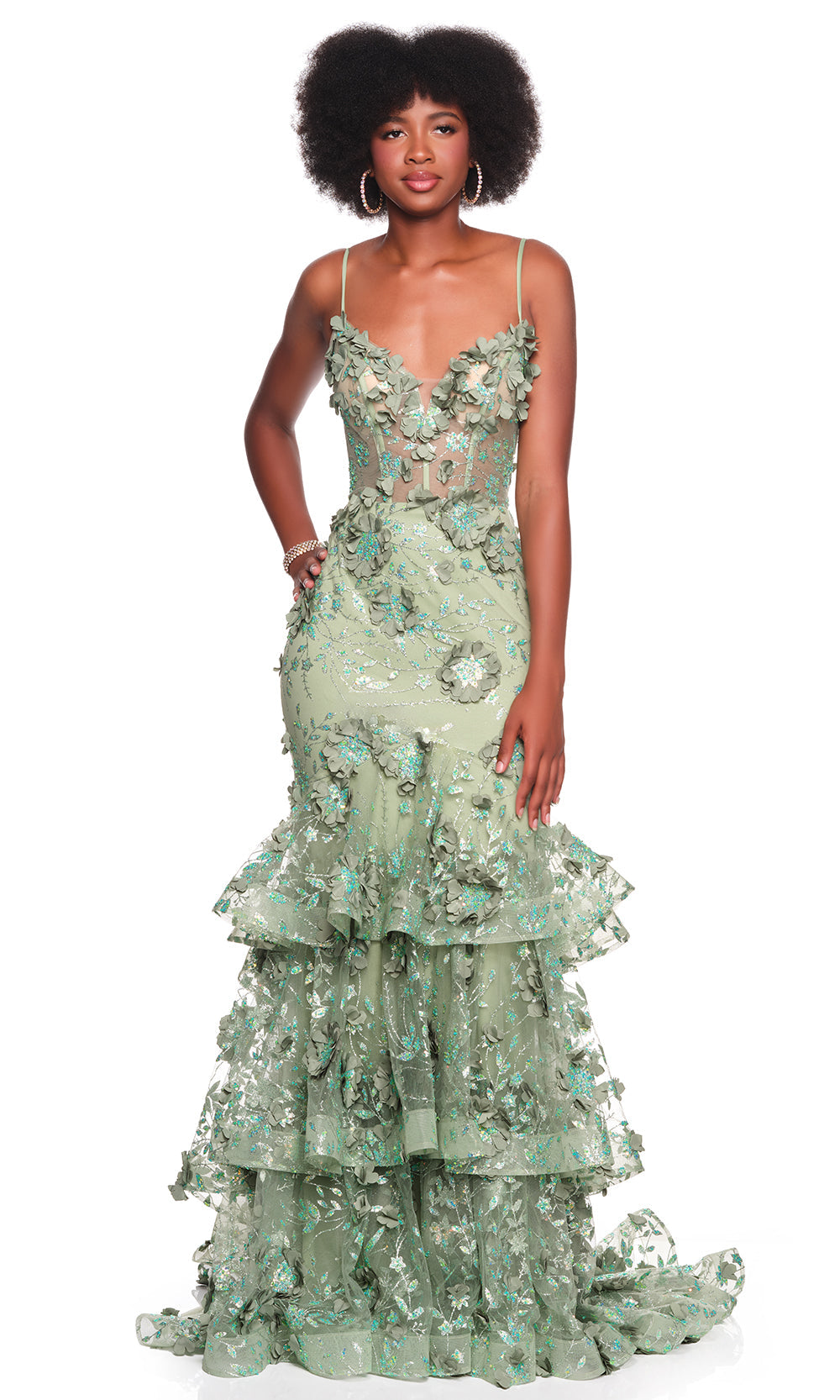 Dave & Johnny 12379 - Floral Embellished Lace-Up Mermaid Dress Prom Dresses