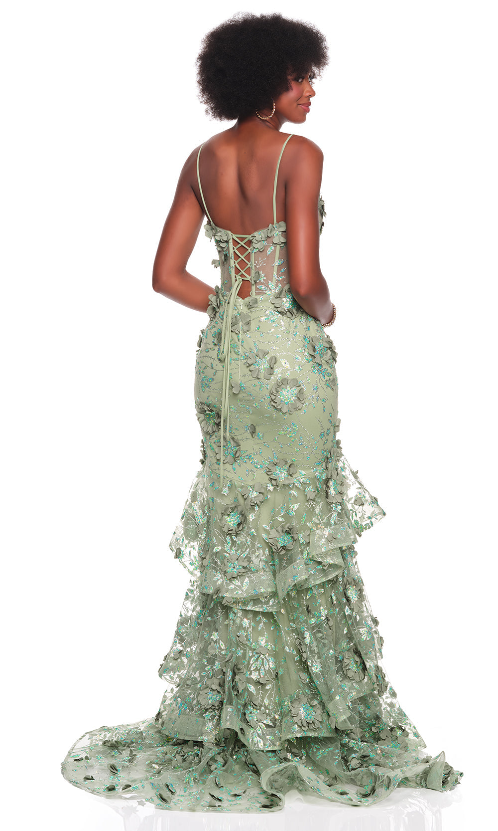 Dave & Johnny 12379 - Floral Embellished Lace-Up Mermaid Dress Prom Dresses
