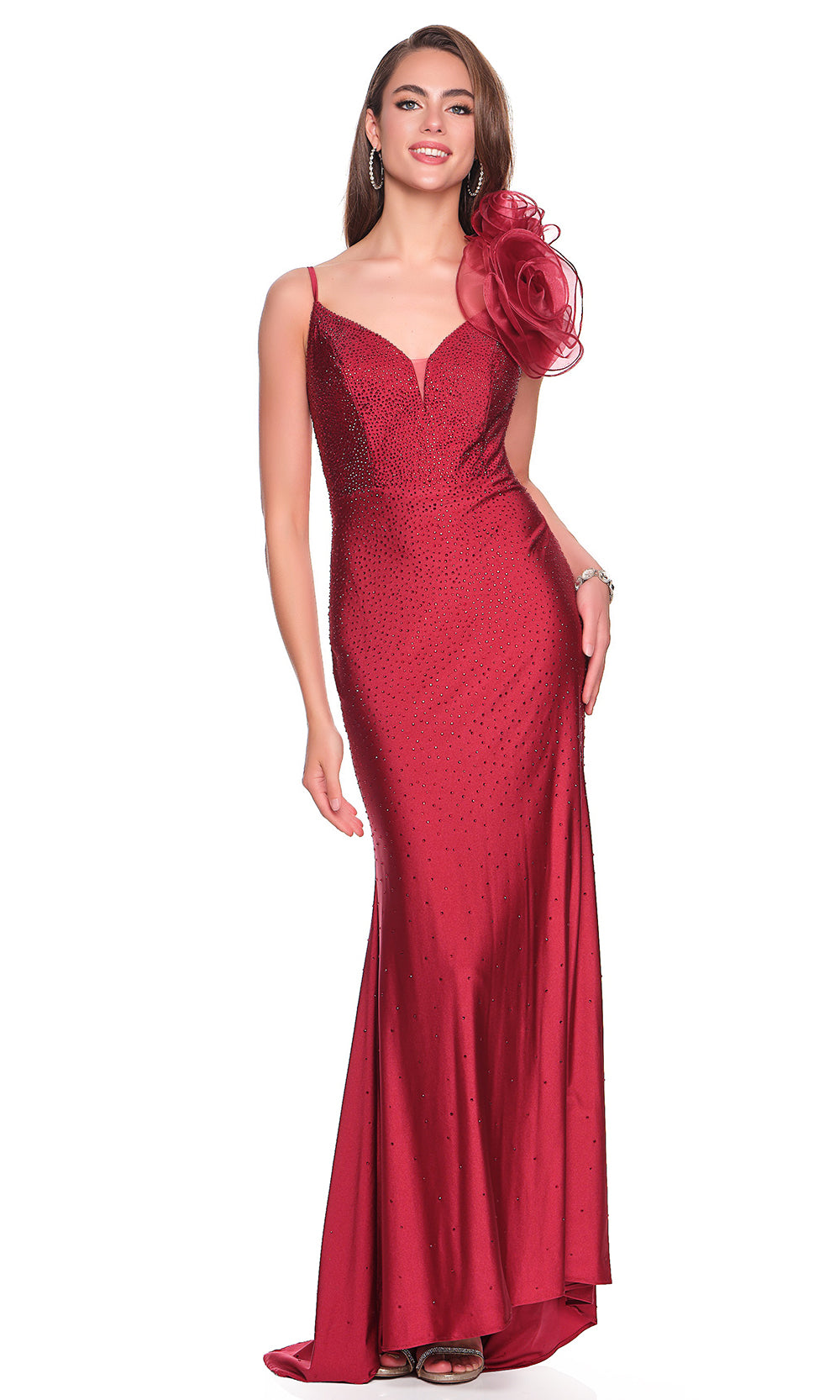 Dave & Johnny 12412 - Spaghetti Strap Stone Studded Dress Prom Dresses