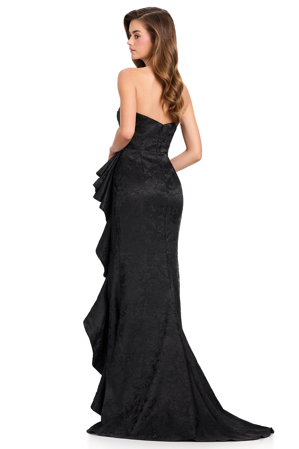 Ashley Lauren 12437 - Straight Across Floral Brocade Long Prom Gown