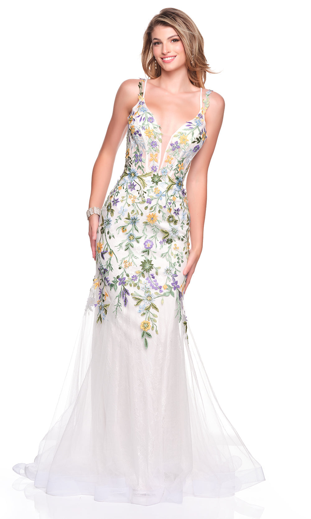 Dave & Johnny 12447 - Mermaid Floral Embellished Prom Dress Prom Dresses