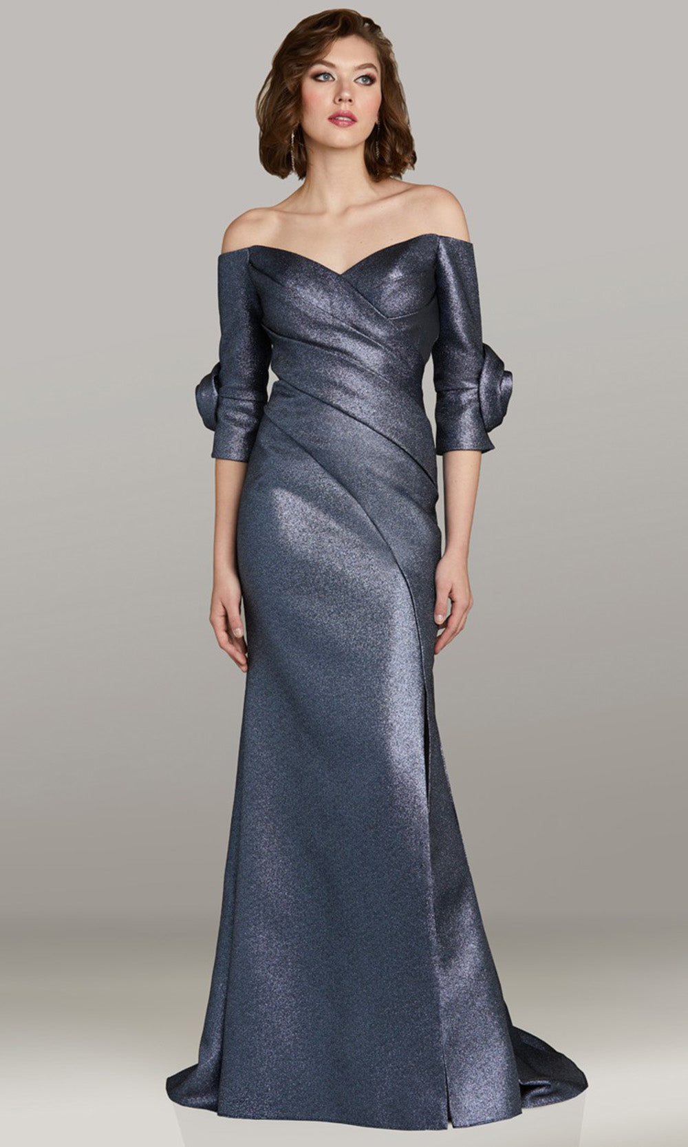 Gia Franco 12450 - Off Shoulder Side Slit Evening Gown Mother of the Bride Dresses in Slate 