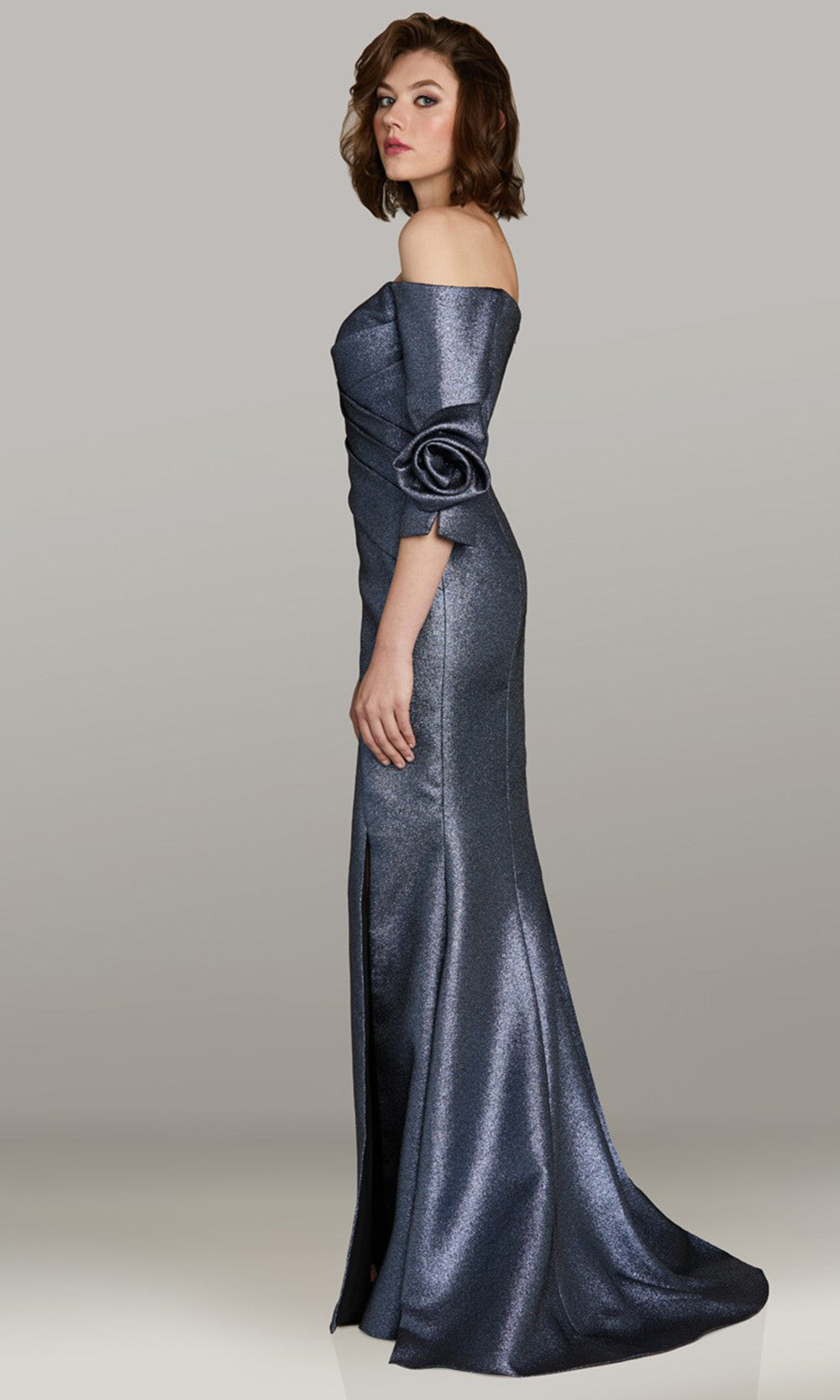 Gia Franco 12450 - Off Shoulder Side Slit Evening Gown Mother of the Bride Dresses in Slate 