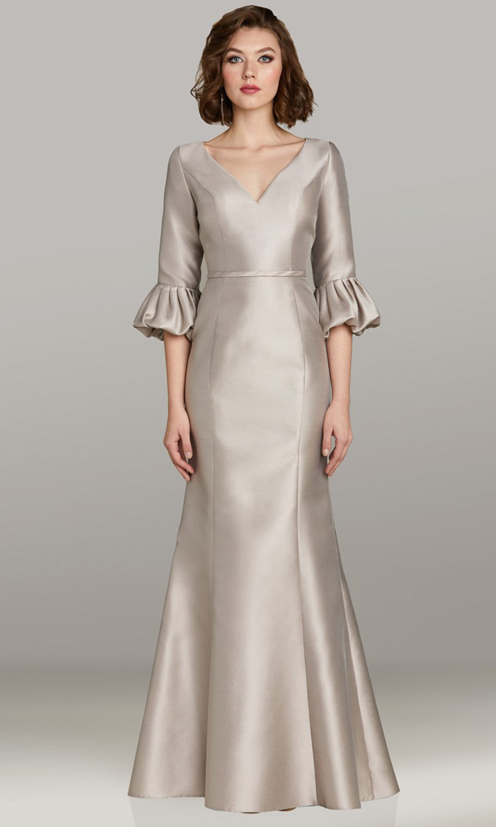 Gia Franco 12462 - Three-Quarter Sleeve Long Mermaid Gown Mother of the Bride Dresses in Silver 