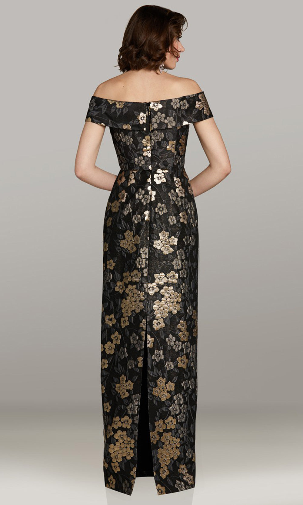 Gia Franco 12472 - Off Shoulder Floral Dress with Back Slit Formal Gowns in Black Gold