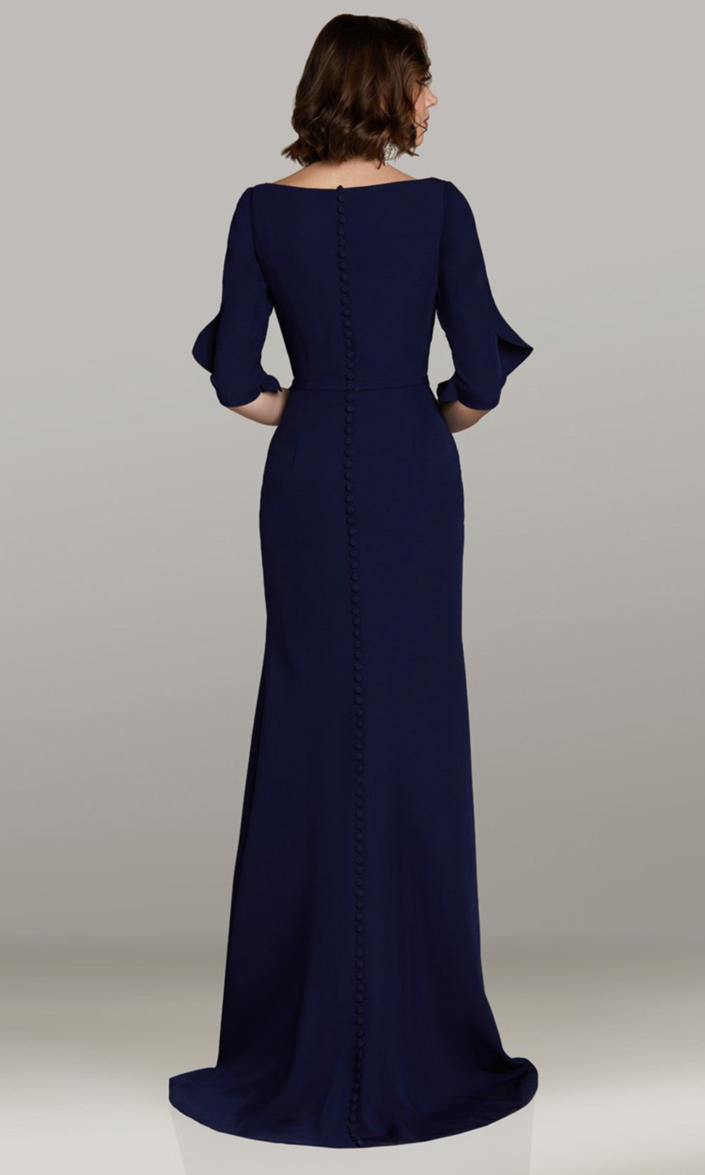 Gia Franco 12476 - Three-Quarter Ruffled Sleeve Embellished Dress In Navy