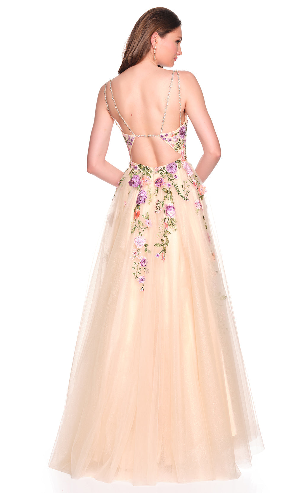 Dave & Johnny 12479 - Floral Applique Tulle Layered Ballgown Prom Dresses