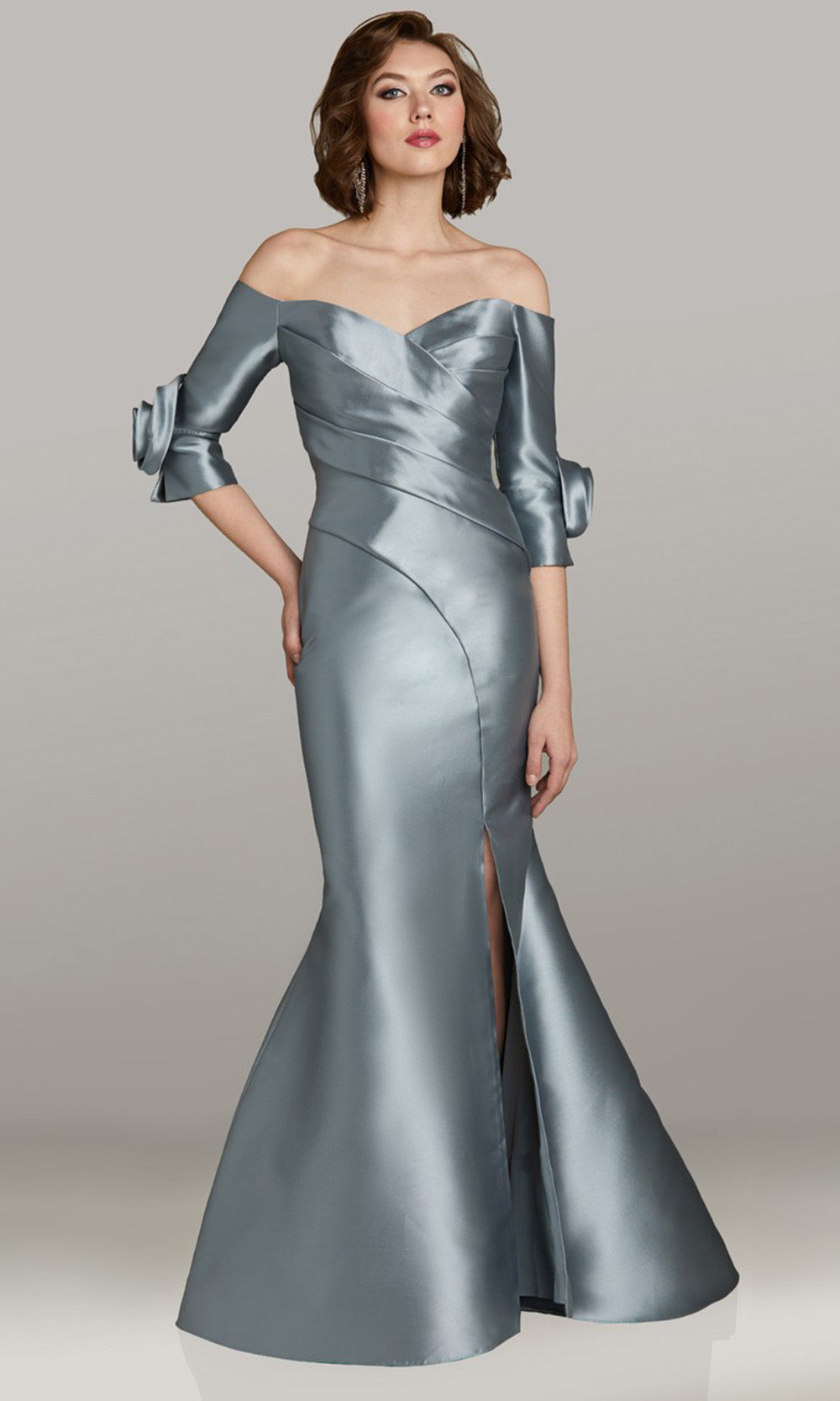 Gia Franco 12487 - Draped Off Shoulder Evening Gown Formal Gowns in Steele 