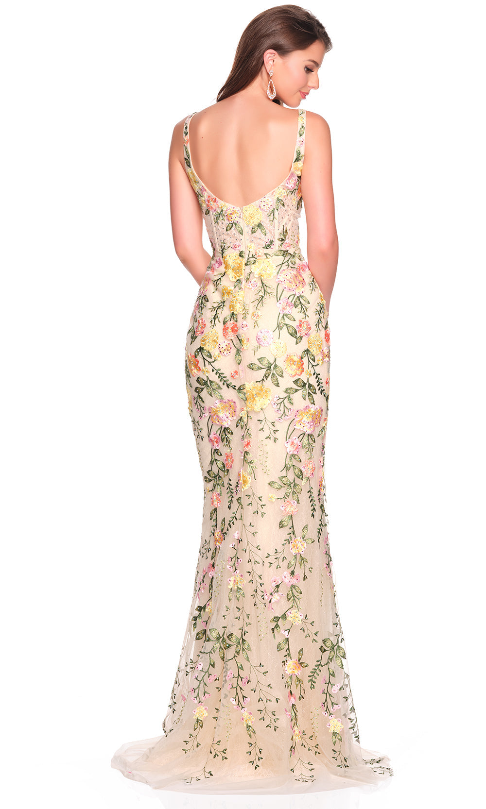 Dave & Johnny 12487 - Fitted Embroidered Floral Slit Dress Prom Dresses
