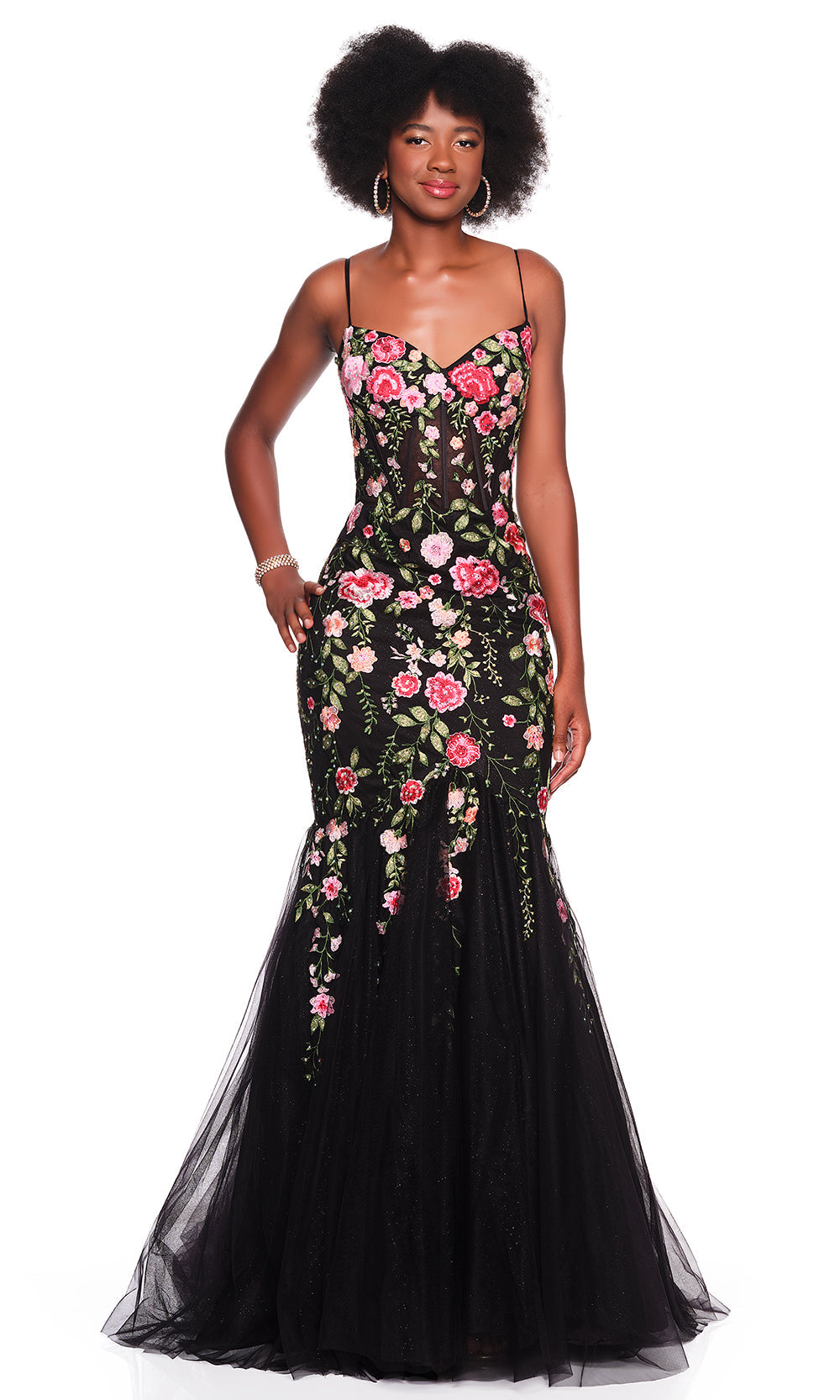 Dave & Johnny 12488 - Floral Embellished Mermaid Sleeveless Dress Prom Dresses