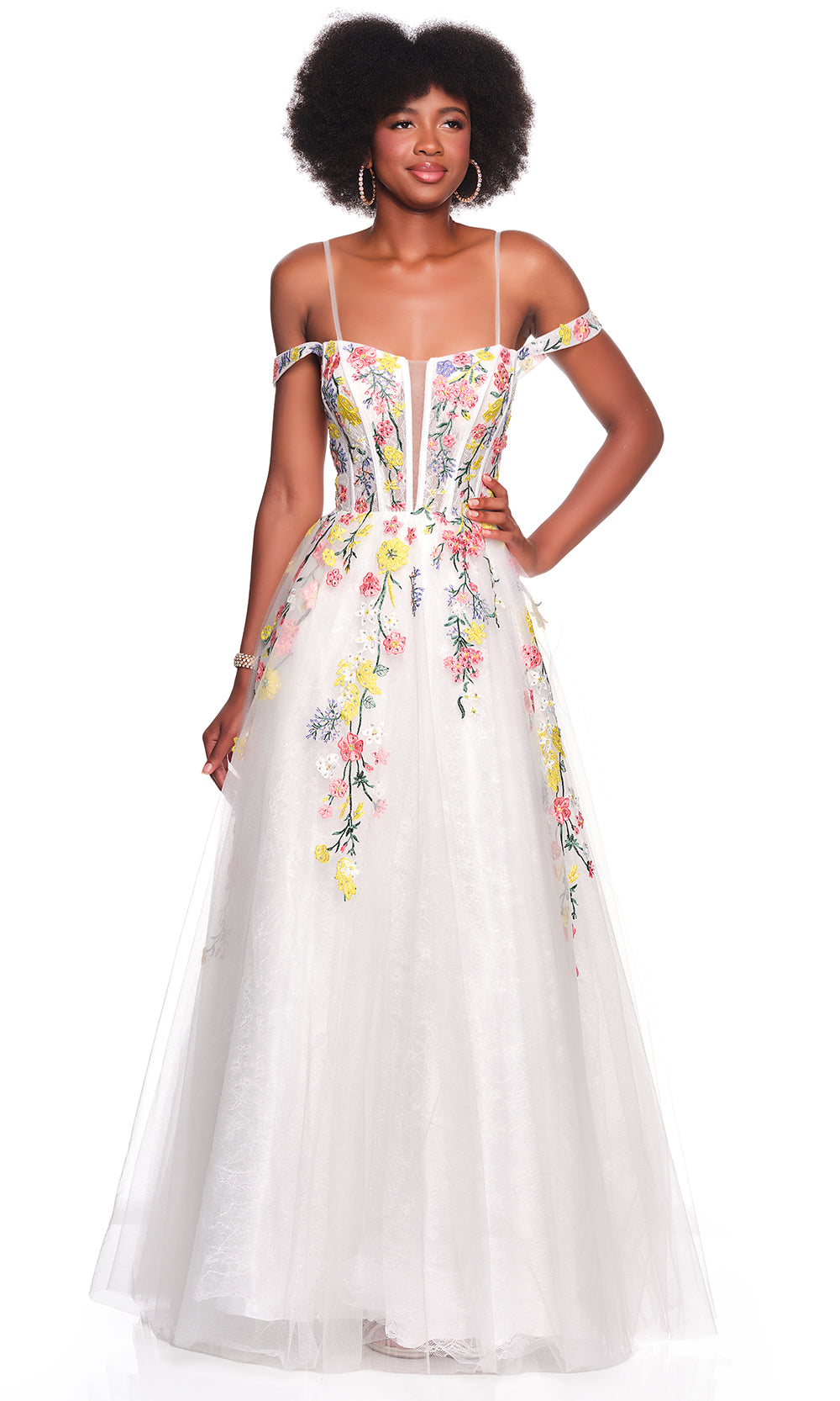 Dave & Johnny 12489 - Embroidered Floral A-Line Layered Dress Prom Dresses