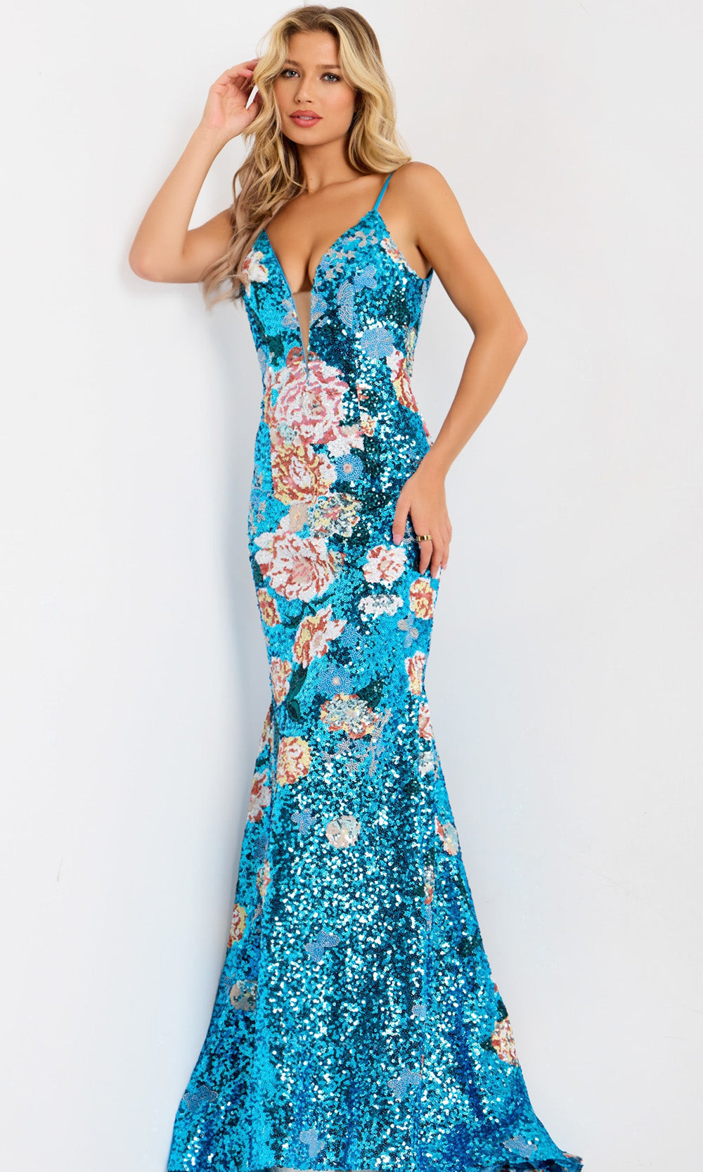 Jovani 48637 - Deep V Sequin Prom Gown
