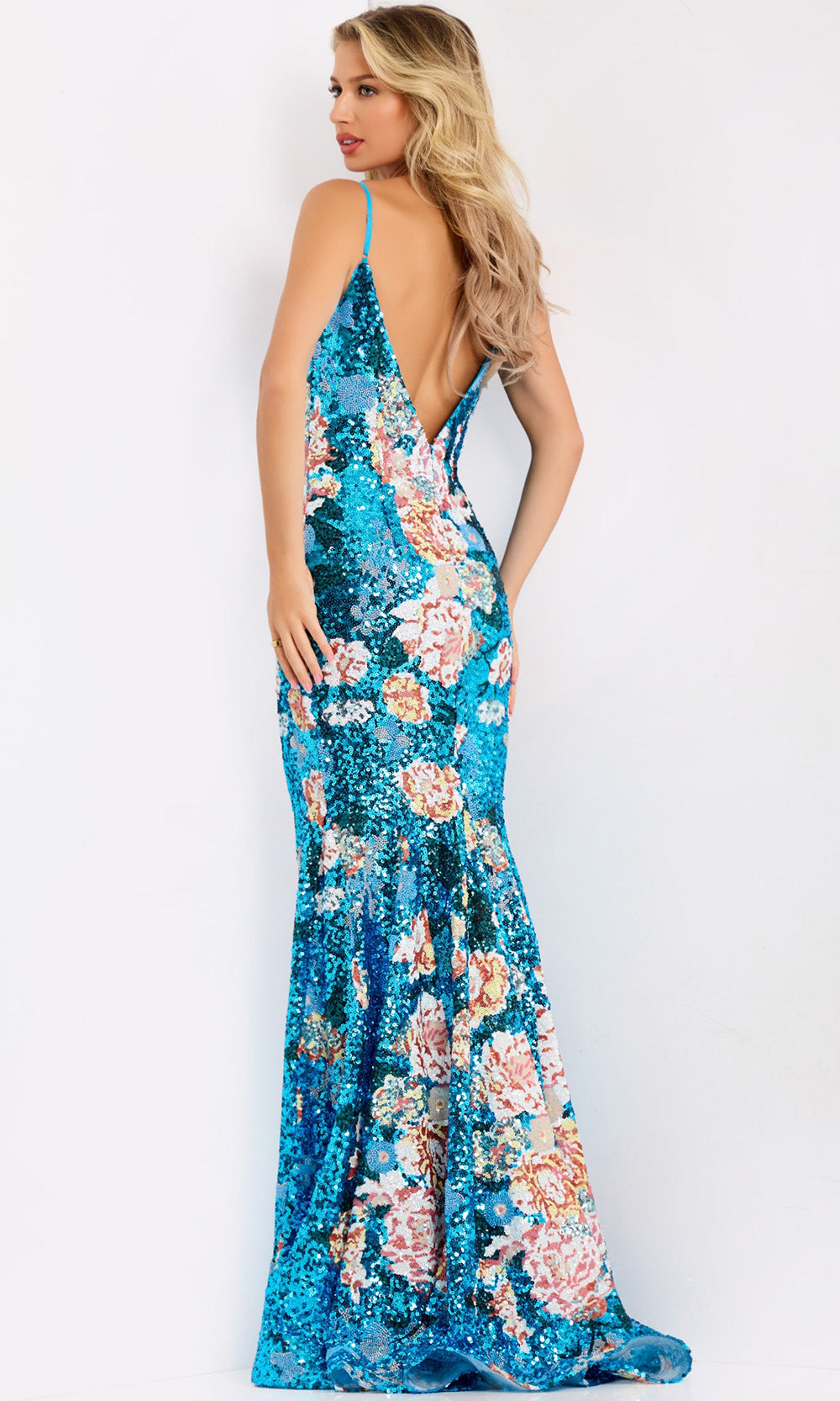 Jovani 48637 - Deep V Sequin Prom Gown