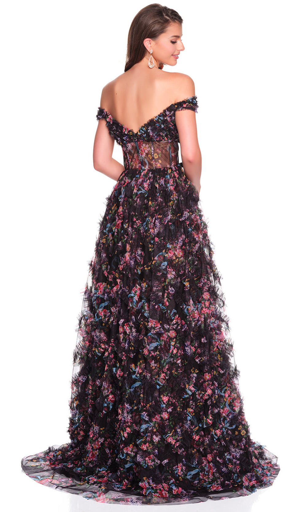Dave & Johnny 12508 - Floral Print A-Line Dress with Ruffles Prom Dresses