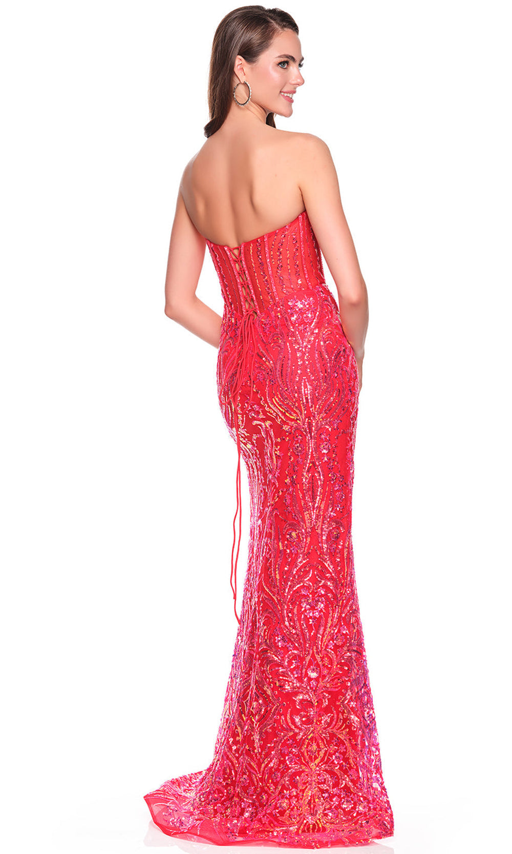 Dave & Johnny 12516 - High Slit Strapless Iridescent Dress Prom Dresses