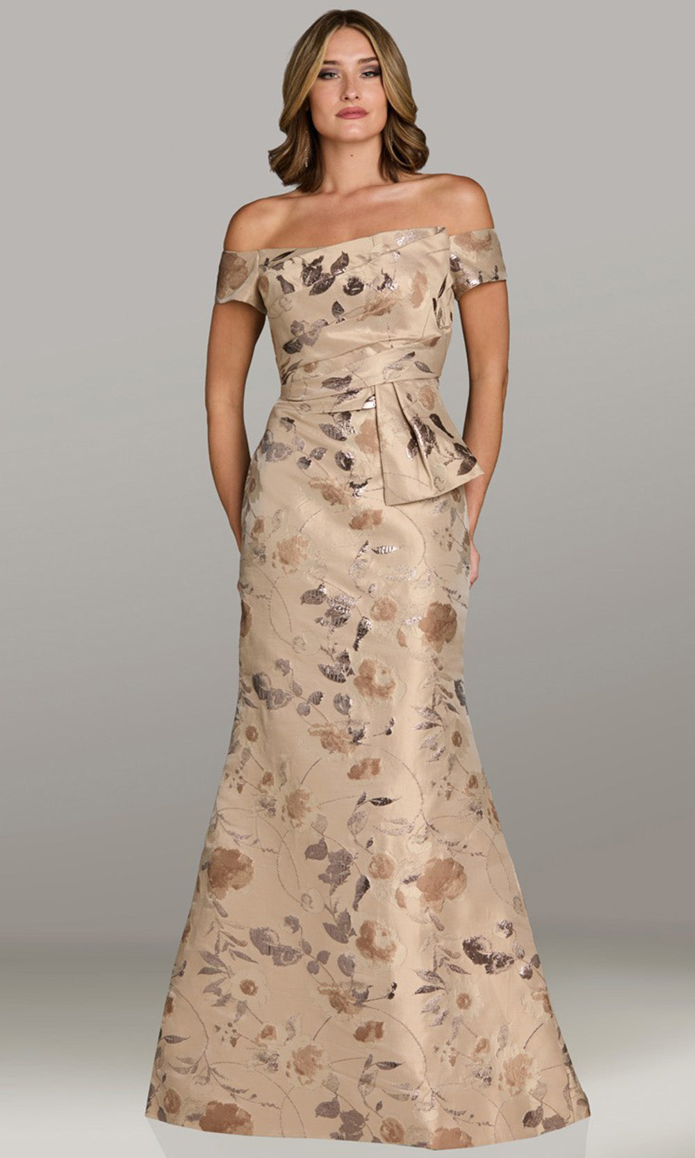 Gia Franco 12519 - Off Shoulder Side Peplum Evening Dress Mother of the Bride Dresses in Champagne 