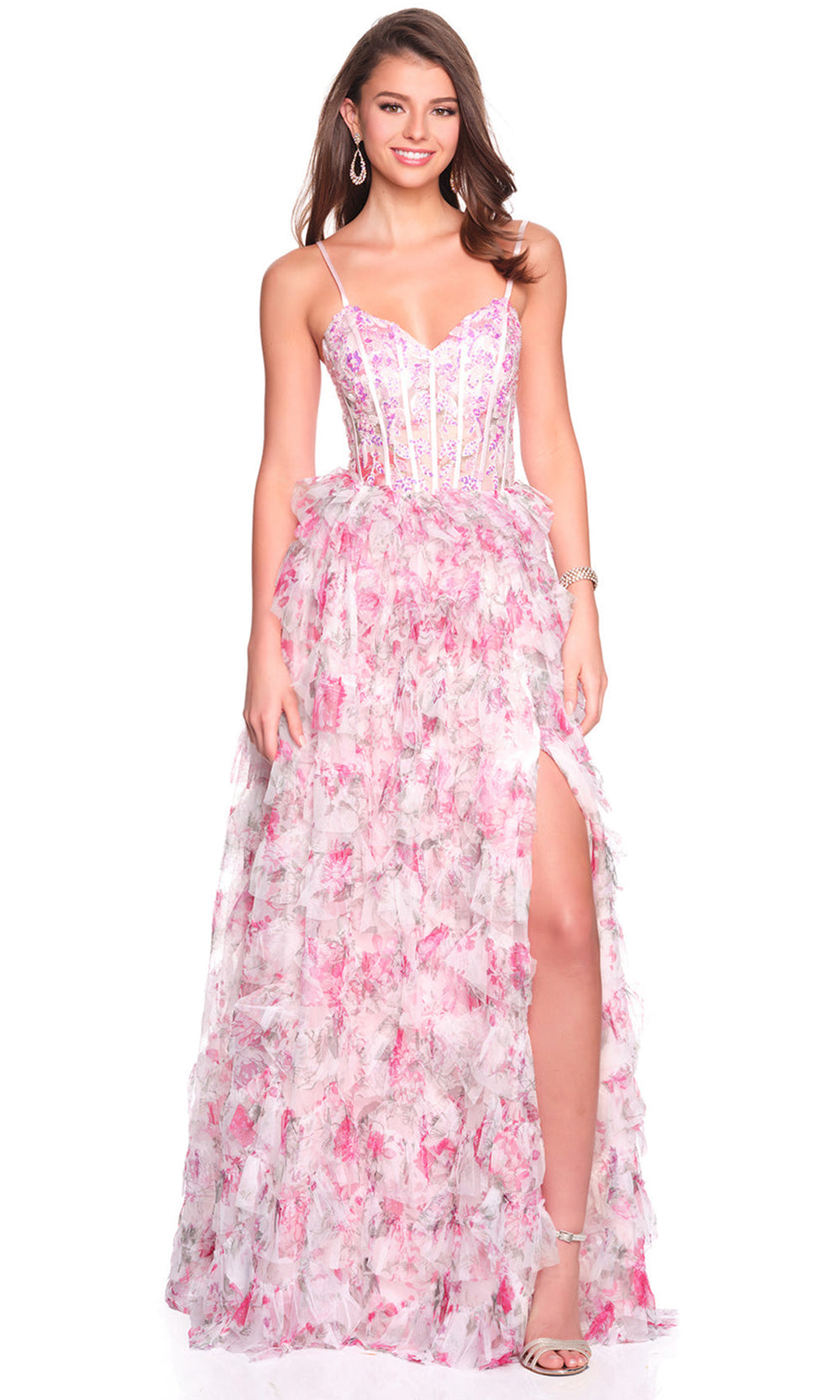 Dave & Johnny 12526 - Sweetheart Floral Ruffle Gown Prom Dresses