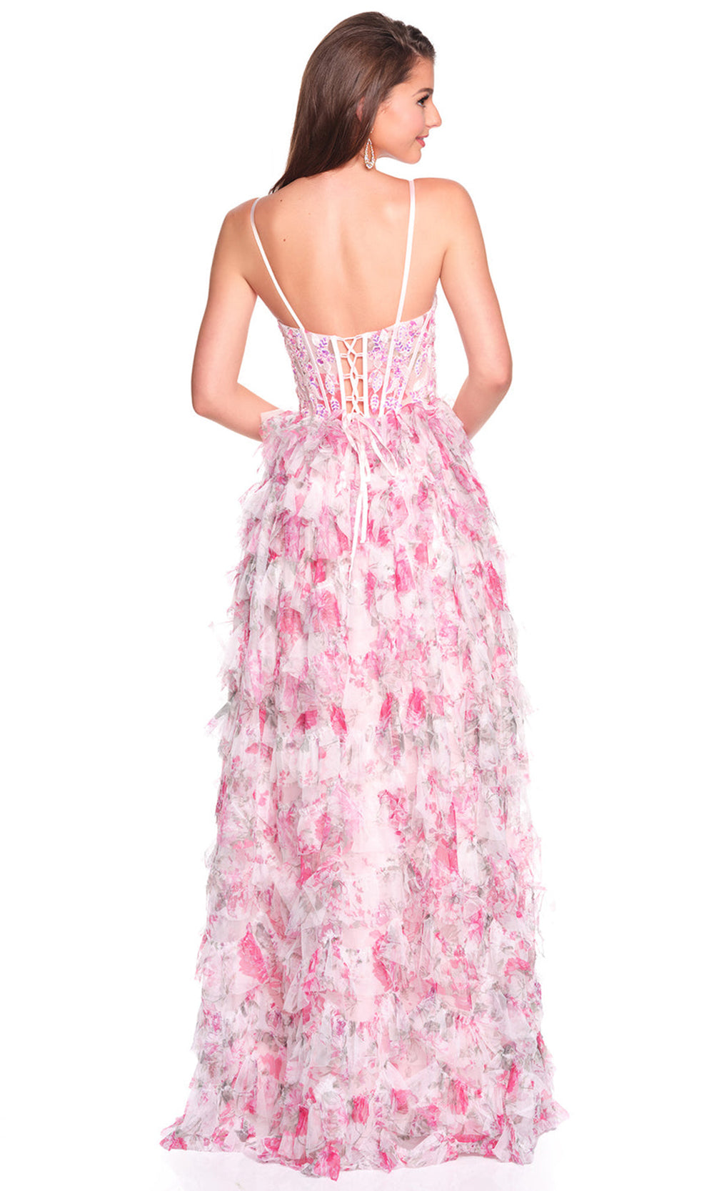 Dave & Johnny 12526 - Sweetheart Floral Ruffle Gown Prom Dresses