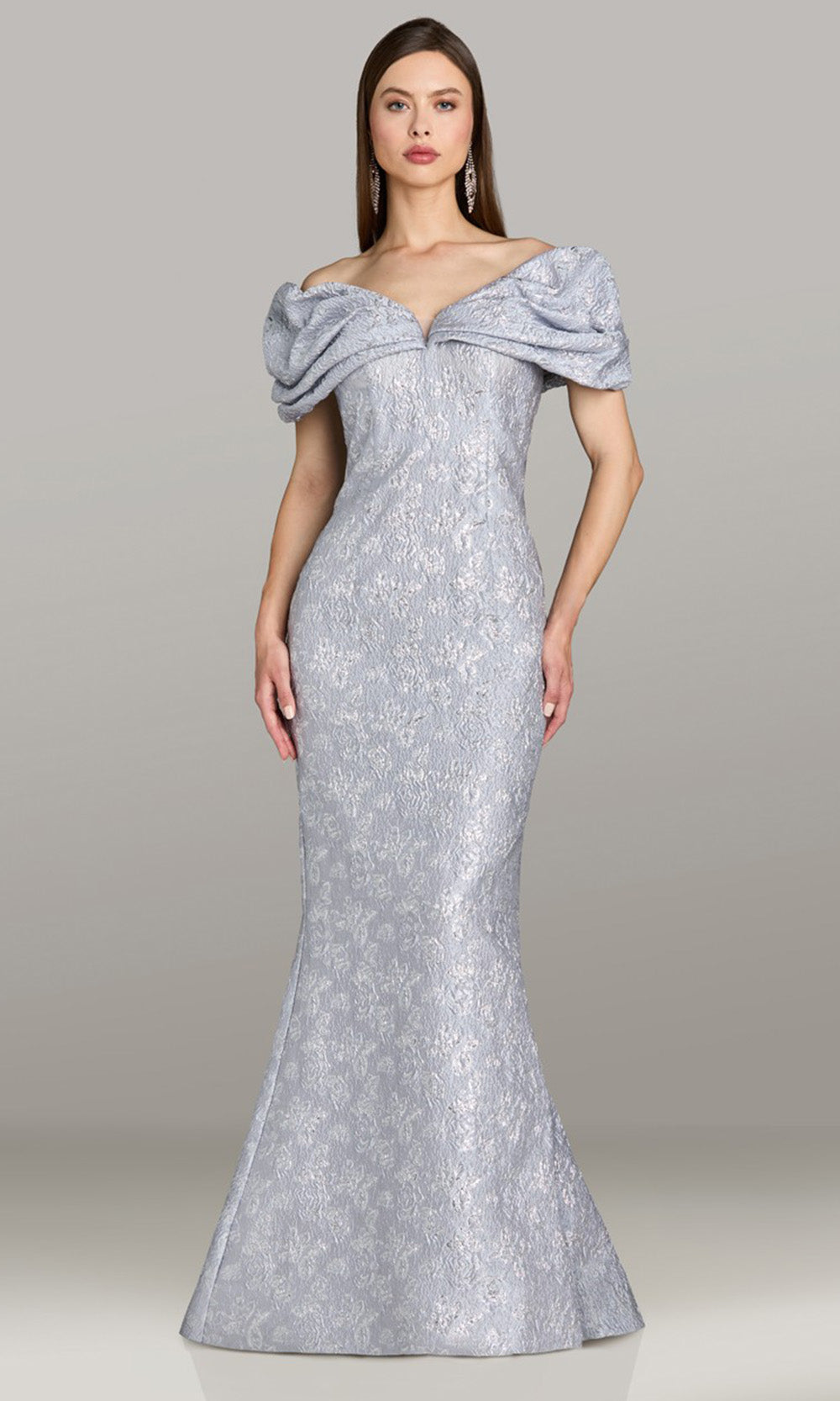 Gia Franco 12556 - Ruched Off Shoulder Textured Dress Mother of the Bride Dresses in Silver 
