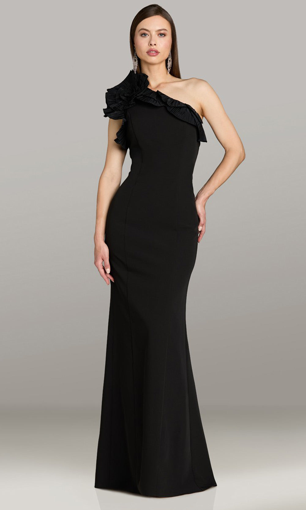 Gia Franco 12563 - Asymmetric Neck Evening Sheath Gown Mother of the Bride Dresses in Black 