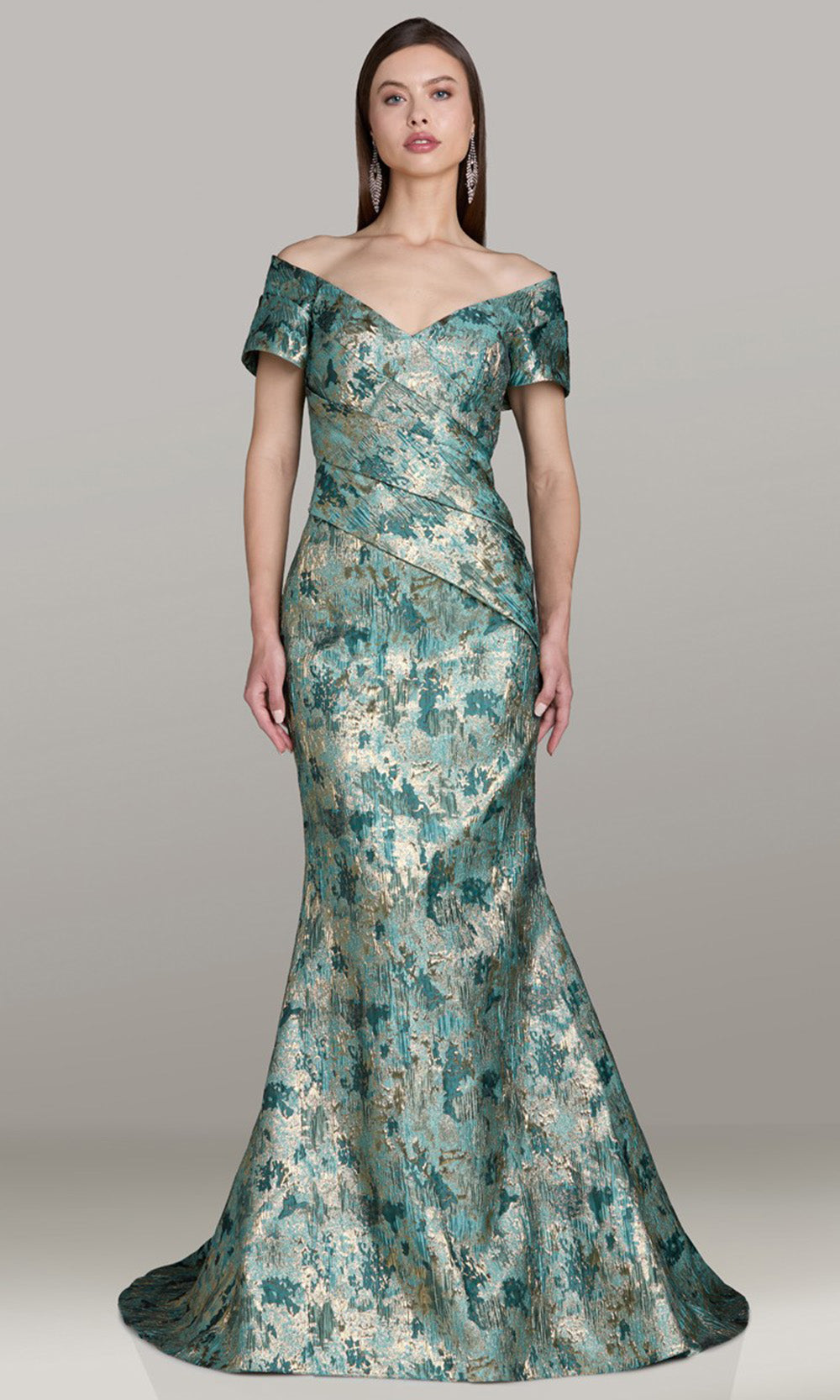 Gia Franco 12565 - Folded Short Sleeve Textured Evening Dress Mother of the Bride Dresses in Emerald 