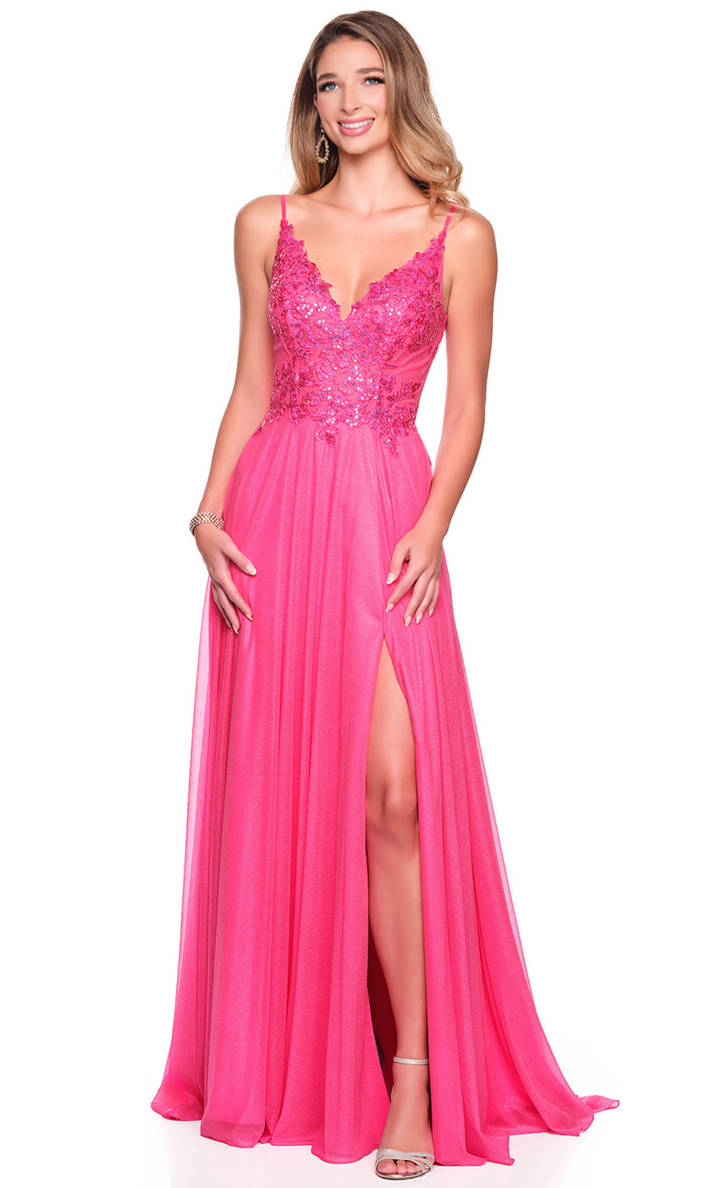 Dave & Johnny 12570 - V-Neck Flowy A-Line Gown with Appliques Prom Dresses