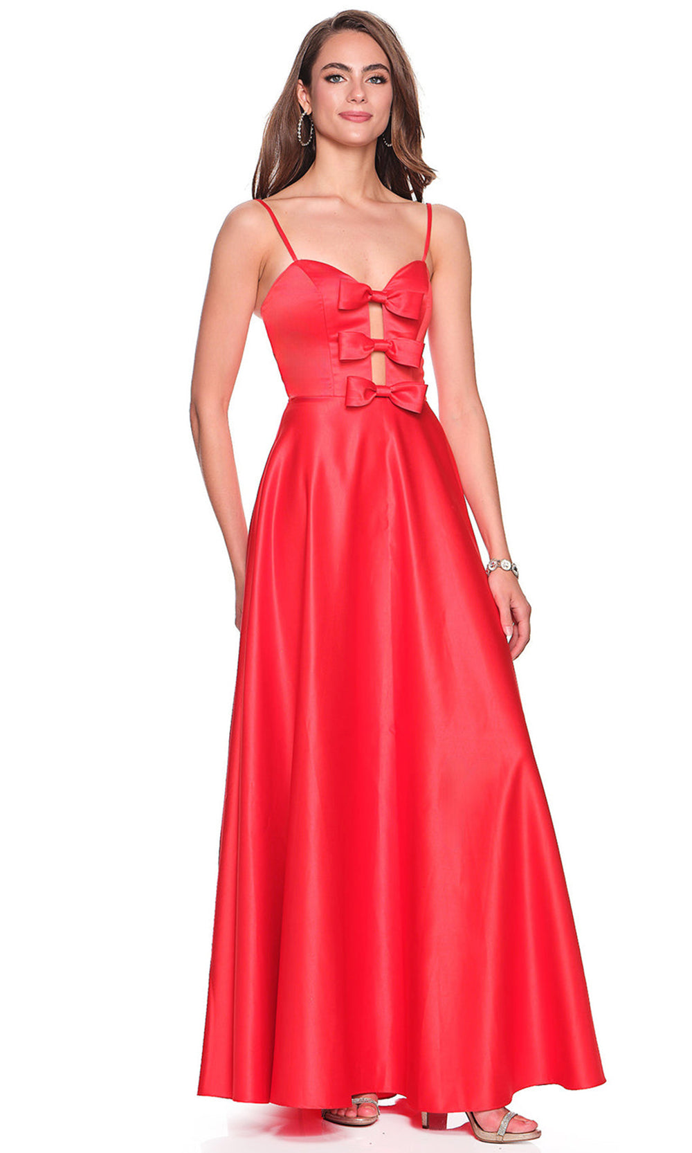Dave & Johnny 12572 - Satin Spaghetti Strap Gown with Bows Prom Dresses