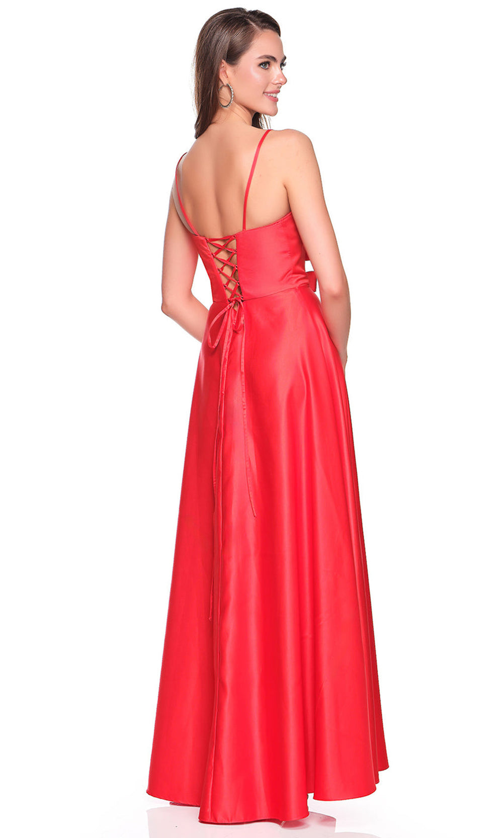 Dave & Johnny 12572 - Satin Spaghetti Strap Gown with Bows Prom Dresses