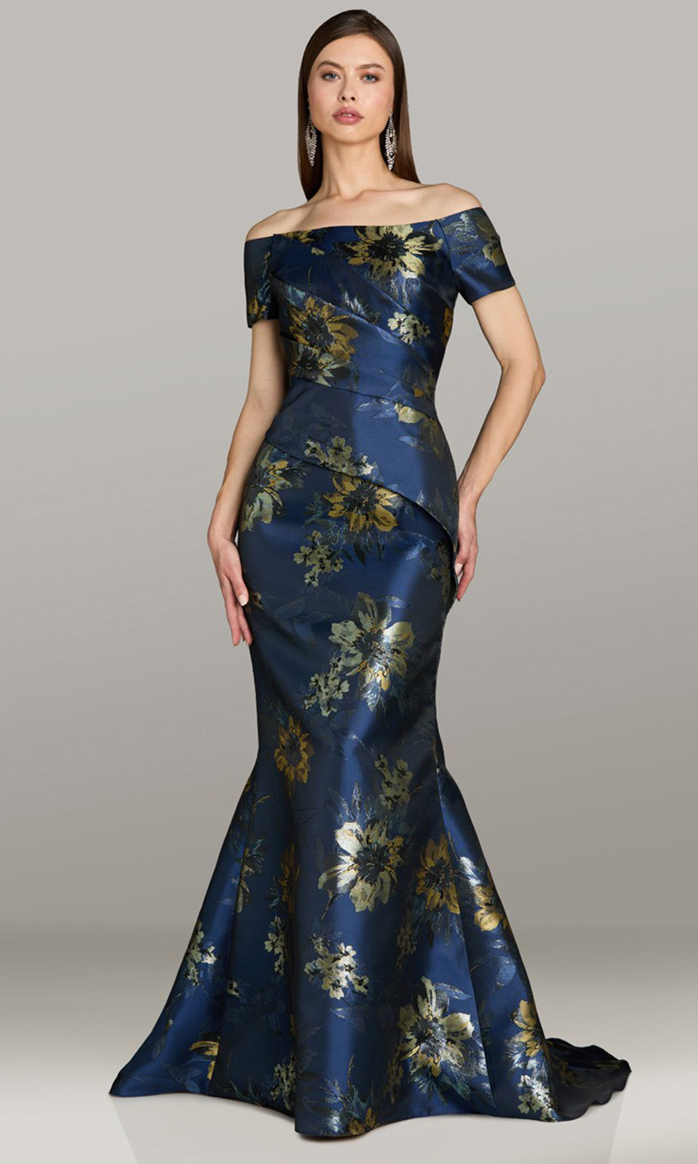 Gia Franco 12573 - Wrapped Bodice Off Shoulder Evening Dress Mother of the Bride Dresses in Navy 