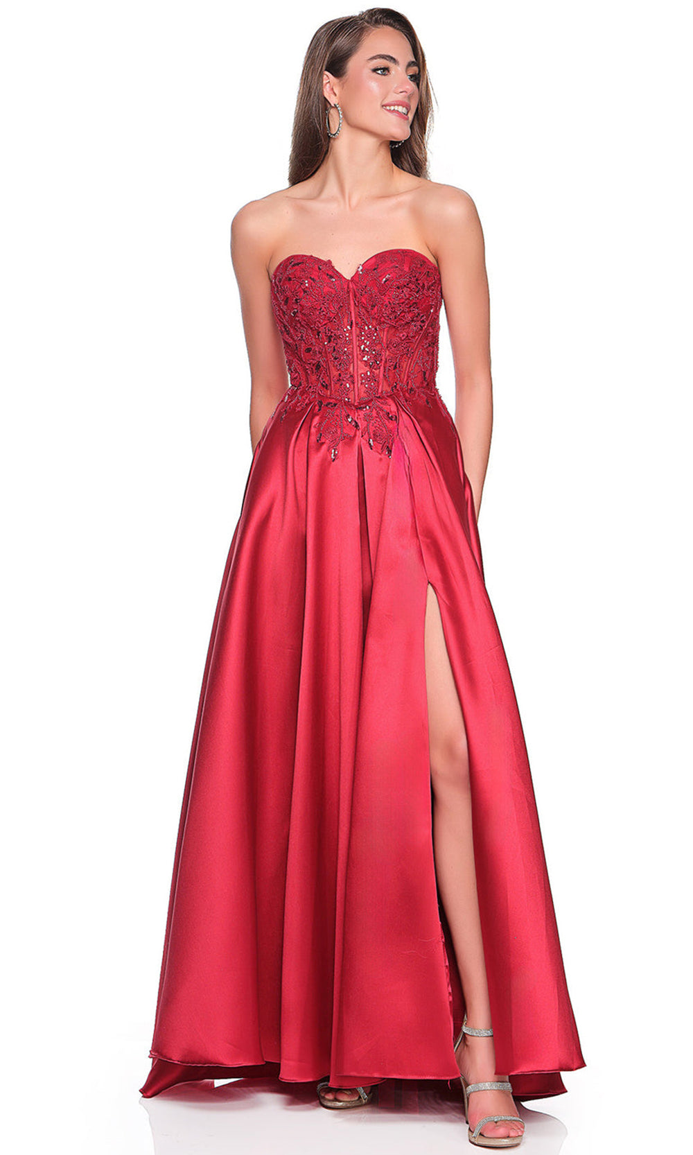 Dave & Johnny 12575 - Sweetheart Satin Beaded Corset Gown Prom Dresses