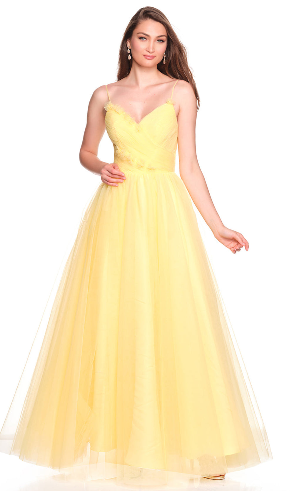 Dave & Johnny 12580 - Ruched V-Neck Layered Ballgown Prom Dresses